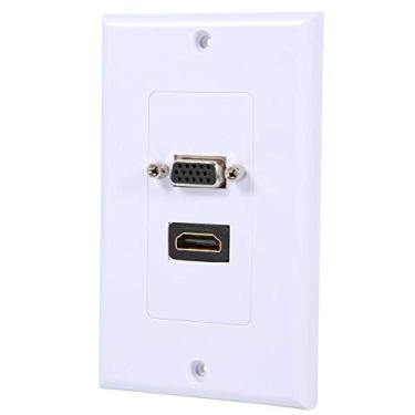 Imagem de Serounder Placa de parede HDMI VGA, 1 porta HDMI fêmea + 1 porta VGA fêmea, componente de tomada de parede, conector de tomada de áudio e vídeo, painel de placa frontal de 15 pinos, capa de tomada de