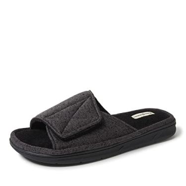 Imagem de Dearfoams Pantufa masculina ajustável para uso interno e externo com espuma viscoelástica lavável na máquina para o verão, Preto (malha mesclada), Medium