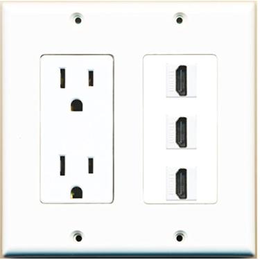Imagem de RiteAV - 15 Amp tomada 3 portas HDMI placa de parede decorativa, White