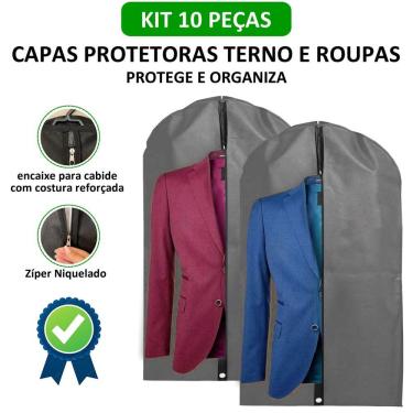 Imagem de Kit 10 Capa Terno e Roupas com Zíper TNT Impermeável Porta Terno Viagens Premium Cinza