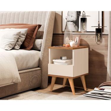 Imagem de Mesa de Cabeceira 1 gaveta Pés Palito Pix Off white / Nature - Comprar Moveis em Casa