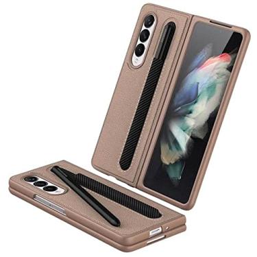 Imagem de Capa para Samsung Galaxy Z Fold 3 5G com suporte para caneta Capa para Galaxy Z Fold3 5G Grain Leather Case com S Pen Slot SEM caneta,D,China