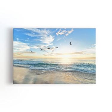 Imagem de Praia Mar Pássaros Paisagem Nuvens Quadro Canvas 120x80cm