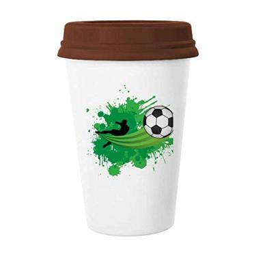 Imagem de Caneca esportiva de futebol com mosca e tampa de cerâmica para copo de café