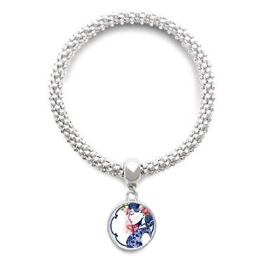 Imagem de DIYthinker Pulseira feminina de prata com pingente de flor da cultura chinesa com corrente ajustável
