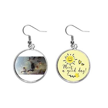 Imagem de Brinco de flor de sol preto Art Deco presente moderno gota de orelha joia moderna