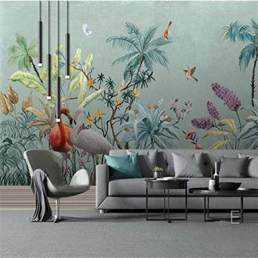 Imagem de Papel de parede personalizado 3D Papier Peint Murals Desenhado à mão Tropical Floresta tropical Flores e Pássaros Pintura de parede 3D Papel de parede 350 cm (C) × 245 cm (A)