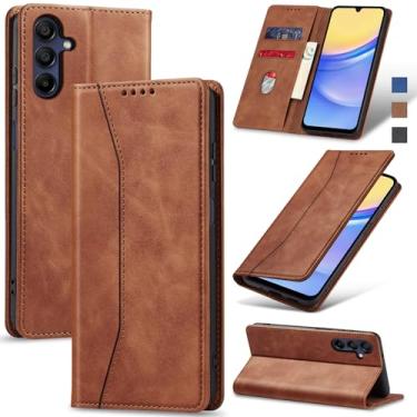 Imagem de Jasonyu Flip Carteira Capa para Samsung Galaxy A15 5G,Capinha Folio Magnética de Couro com Suporte para Cartão,Suporte para Chute - Protetora Durável de TPU à Prova de Choque para Telefone,Marrom