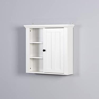 Imagem de Armário de parede com armário de porta de celeiro único e 3 compartimentos abertos, armário flutuante de madeira de banheiro moderno, 53 cm x 14,5 cm x 50 cm A (branco)