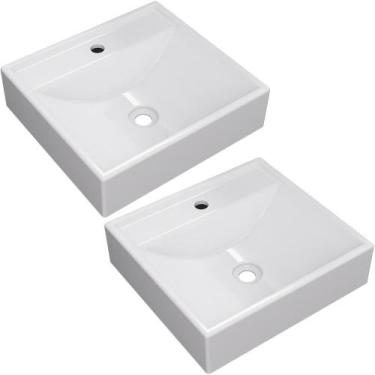 Imagem de Kit 02 Cubas de Apoio Quadrada Para Banheiro Lavabo C01 Q39W Branco - 