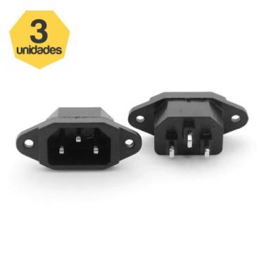 Imagem de Kit 3 Plug AC Tripolar C14 Macho 10A Painel - Bear Cabos