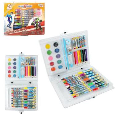 Imagem de Maleta Escolar Hero Squad Lápis De Cor Giz De Cera 51 Peca - Wellmix