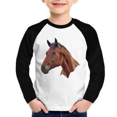 Imagem de Camiseta Raglan Infantil Cavalo Arte Mosaico Manga Longa - Foca na Mod