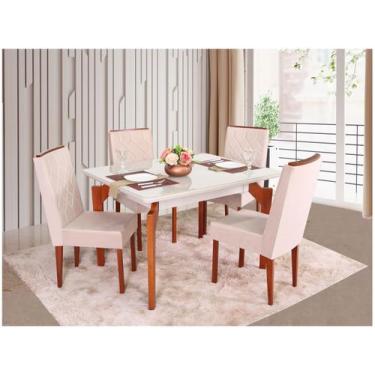Imagem de Mesa de Jantar 4 Cadeiras Retangular Madeira Maciça Mel e Off-White Ta