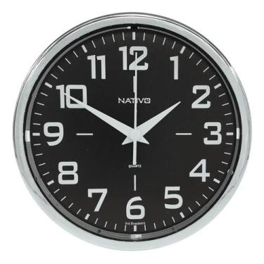 Imagem de Relógio De Parede Decorativo 23cm Analógico Redondo Moderno Metalizado