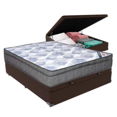 Imagem de Box Baú Casal Marrom Colchão ISO Superpocket Molas Ortobom