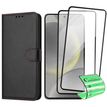 Imagem de Kit Capa Carteira Flip com 2 Películas de Proteção Cerâmica Compatível Samsung Galaxy S24 Plus, Preto