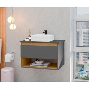 Imagem de Gabinete Suspenso com Cuba Para Banheiro Florence Cinza com Nature - R