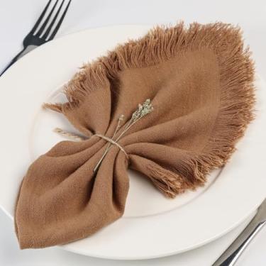 Imagem de Dololoo Guardanapos De Pano Artesanais Com Franjas, 45 X Cm, Conjunto 6 Algodão E Linho, Quadrados Versáteis Rústicos Franjas Para Jantar, Casamento Festas, Cor Cinza-Claro