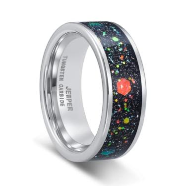 Imagem de JEWPER Anéis de tungstênio para homens 8 mm preto/prata/ouro moda promessa aliança de casamento martelada sulco meteorito orbo carboneto chanfrado borda polida ajuste confortável, 12, Metal, Sem pedra