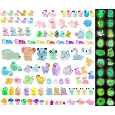 Imagem de JIUXIJ Minúsculos animais de resina luminosos, 100 peças, vários mini bonecos de animais de resina para esconder, mini bugigangas de patos que brilham no escuro para acessórios de jardim de fadas em