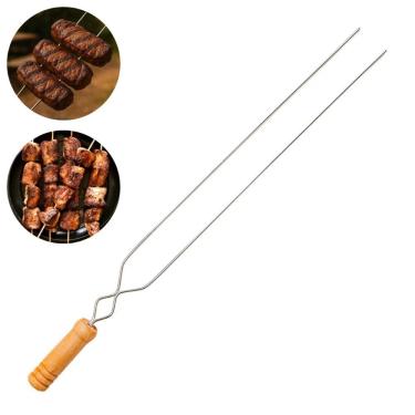 Imagem de Espeto Duplo Para Churrasco 55cm Alumínio Cabo de Madeira Metalmig