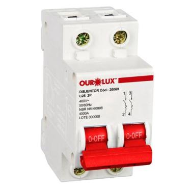 Imagem de Disjuntor 2 Polos 25 Amperes 4ka Curva C Ourolux