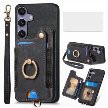 Imagem de Capa de telefone para Samsung Galaxy S25 Plus S25+ 5G capa carteira com protetor de tela de vidro temperado e alça de pulso RFID suporte para cartão de crédito anel suporte S25Plus 25S + S 25 25+