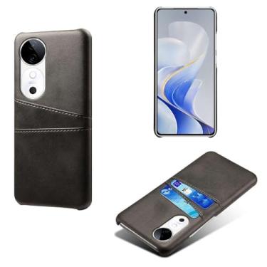 Imagem de Capas Compatível com VIVO S19 5G,Caso de couro PU-Tampa de telefone a prova de choque com 2 slots de cartão,Proteção anti-impressão digital e anti-gota-Black