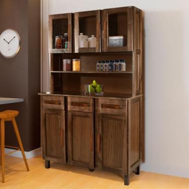 Imagem de Armário de Cozinha Bergen Madeira Maciça 6 Portas 3 Gavetas com Vidro 