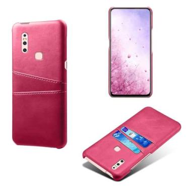 Imagem de Capas Compatível com VIVO V15,Caso de couro PU-Tampa de telefone a prova de choque com 2 slots de cartão,Proteção anti-impressão digital e anti-gota-Rose Red