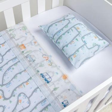 Imagem de Papi Textil Jogo de Berço Papi c/Vira Tamanho Padrão 3 Peças, Pista de Carros