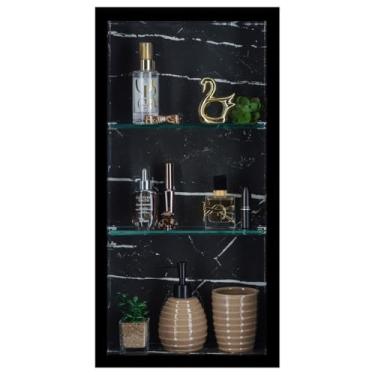 Imagem de Nicho Em Porcelanato Polido Com Prateleira De Vidro Para Banheiro Organizador (Preto Venato)