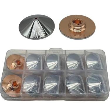 Imagem de CZlewan 10 bocais de corte a laser, bocais duplos cromados a laser, bocal de soldagem a laser para cabeça de corte a laser Raytools WSX Precitec Boci, calibre 2 mm M14 H15