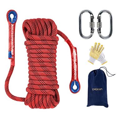 Imagem de EMEKIAN Corda de escalada vermelha de 10 mm para ambientes internos e externos, corda de escalada estática de 20 m (19,8 m) para corda de escape, equipamento de escalada no gelo, corda de resgate de