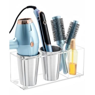 Imagem de Organizador de ferramentas de cabelo, organizador de ferramentas quentes de acrílico, suporte de parede para secador de cabelo, modelador de cachos e bancada de banheiro UEMUSI