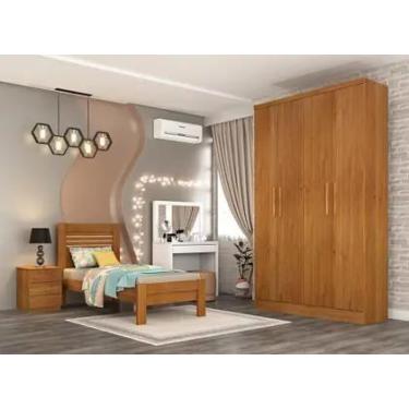 Imagem de Guarda Roupa Solteiro 4 Portas 2 Gavetas AmsterdamCinamomo Tcil Móveis