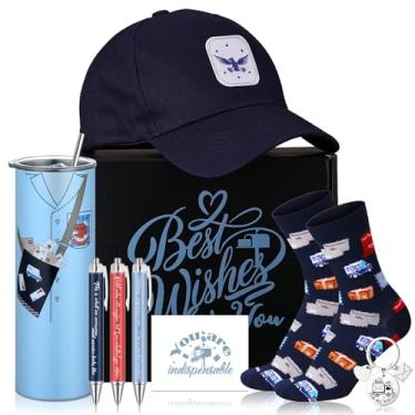 Imagem de Sieral 9 peças de presentes de Natal para homens e mulheres com chapéu de copo, meias, canetas, chaveiro, cartão de felicitações e caixa de correio, presentes para férias