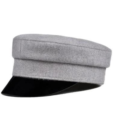 Imagem de Chapéu feminino de couro envernizado tecido de lã marinho chapéu feminino caxemira Fittd Flat Caps cinza 9 2 57 58 cm