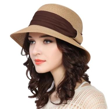 Imagem de Chapéu de palha feminino de verão, dobrável, para viagem, para estudantes, chapéu dobrável para meninas, cáqui, M