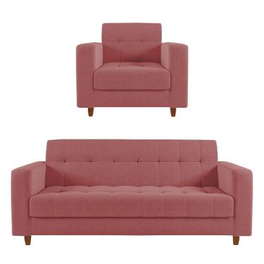 Imagem de Kit Sofá 03 Lugares E 01 Poltrona Arezzo Linho Whiski Rose