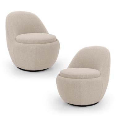 Imagem de Kit 02 Poltronas Orgânicas Living Memphis Base Giratória Bouclê Bege - Desk Design