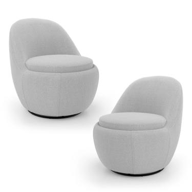 Imagem de Kit 02 Poltronas Orgânicas Living Memphis Base Giratória Bouclê Cinza Claro - Desk Design