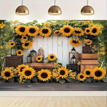 Imagem de Girassol Faixa de Feliz Aniversário Pano de Fundo Dourado Borboleta Balões Bolinhos Amarelos Decorações de Aniversário para Meninas Mulheres Decoração de Bolo Decoração de Mesa Adereços para Foto (B