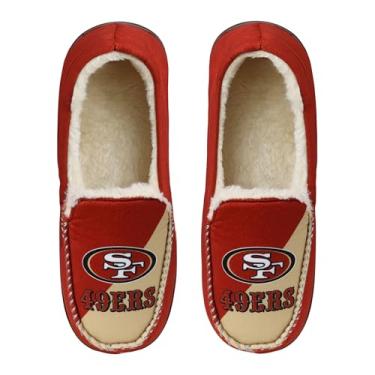 Imagem de FOCO Chinelo mocassim unissex unissex licenciado oficialmente com logotipo colorido block, forro sherpa, San Francisco 49ers, 11-12 Women/9-10 Men