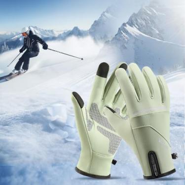 Imagem de Luvas quentes com dedos de tela sensível ao toque e faixa refletiva, luvas térmicas antiderrapantes para homens e mulheres, 1 peça (verde)