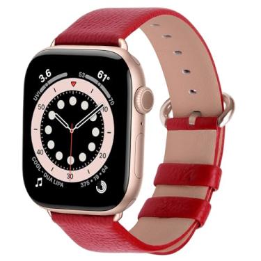 Imagem de Fullmosa Pulseiras de couro compatível com Apple Watch séries 10/9/8/7/6/5/4/3/2/1/SE2/SE, vermelho/ouro rosa de 41 mm, 40 mm, 38 mm e 42 mm