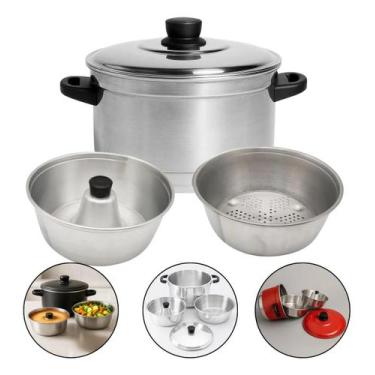 Imagem de Panela Multi Uso 3x1 Forma De Pudim Ou Legumes Cuscuz Vapor cor polido