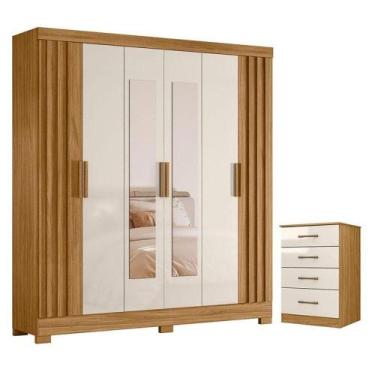 Imagem de Guarda Roupa Casal Valença Com Espelho E Cômoda Ms913 Freijó Off White