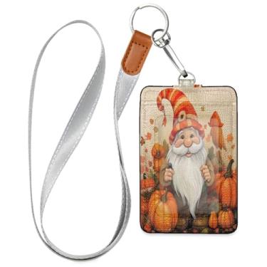 Imagem de Wassud Cordões de couro PU Happy Old Man and Pumpkins para crachás de identificação, porta-chaves, porta-crachás, cartões de crédito para escritórios, funcionários, estudantes, funcionários